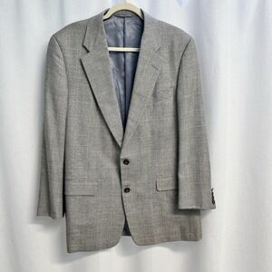 Hickey Freeman Mens Wool Silk Beige Black Houndstooth Blazer Old Money 42L